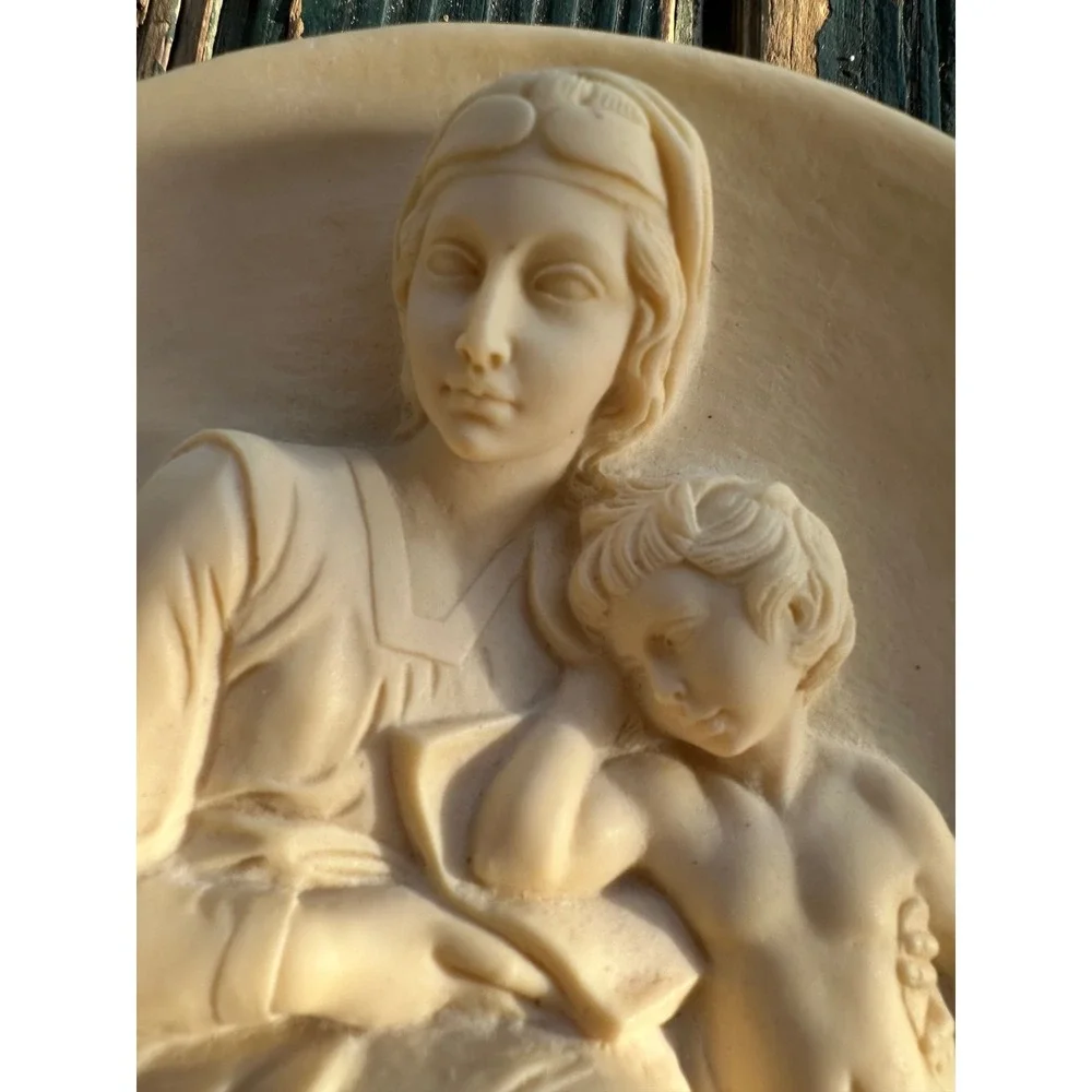 A. Santini Di Volteradici Madonna and Child Alabaster Relief Plate Italy 1978 8